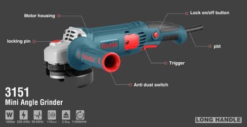 مینی فرز برقی دسته بلند 115 میلیمتری 1000 وات رونیکس 3151 RONIX